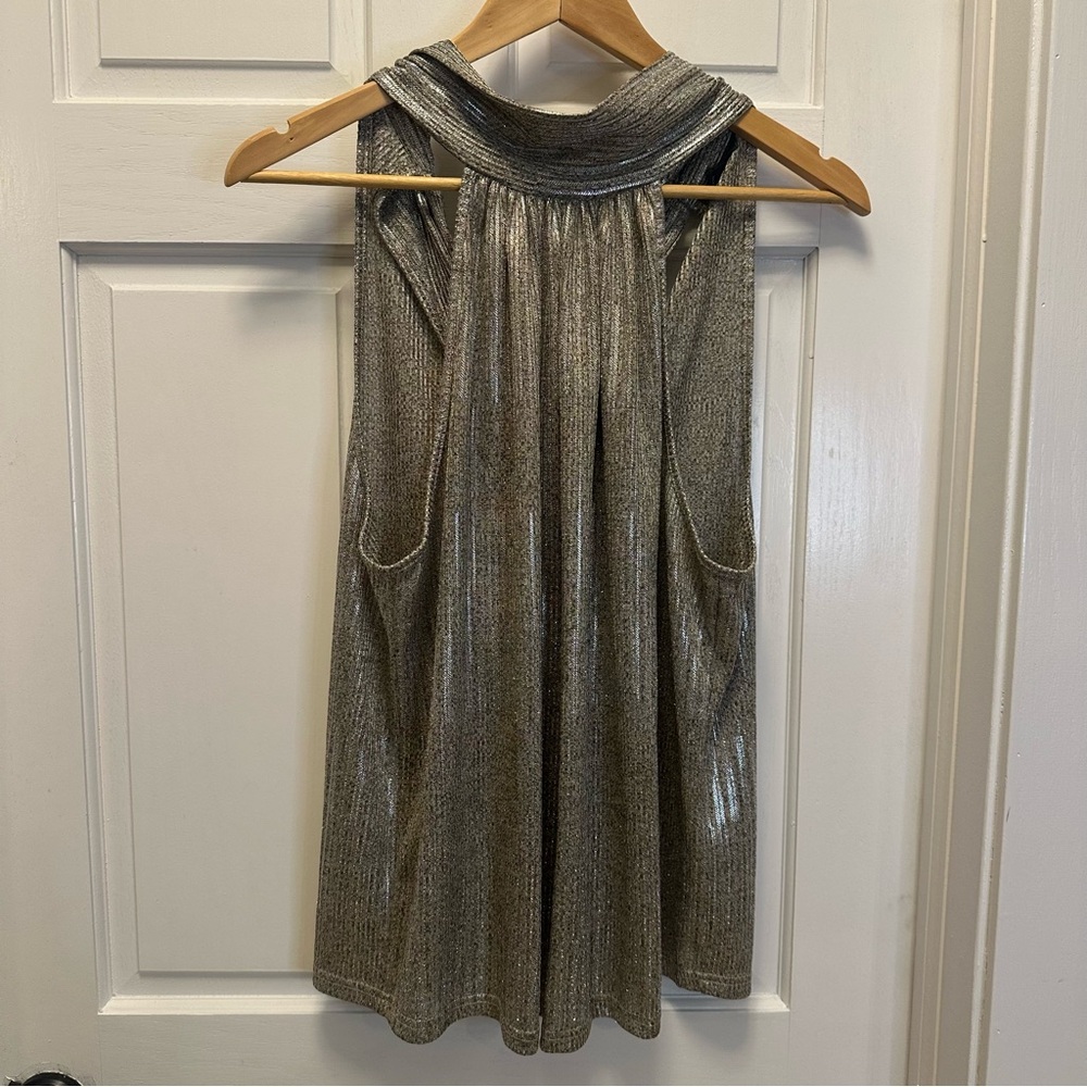 Maeve by Anthropologie Metallic Silver Halter Top (C)